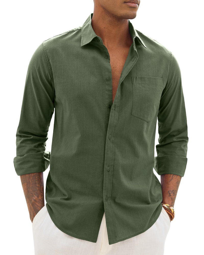 Camicia uomo in lino a maniche lunghe casual