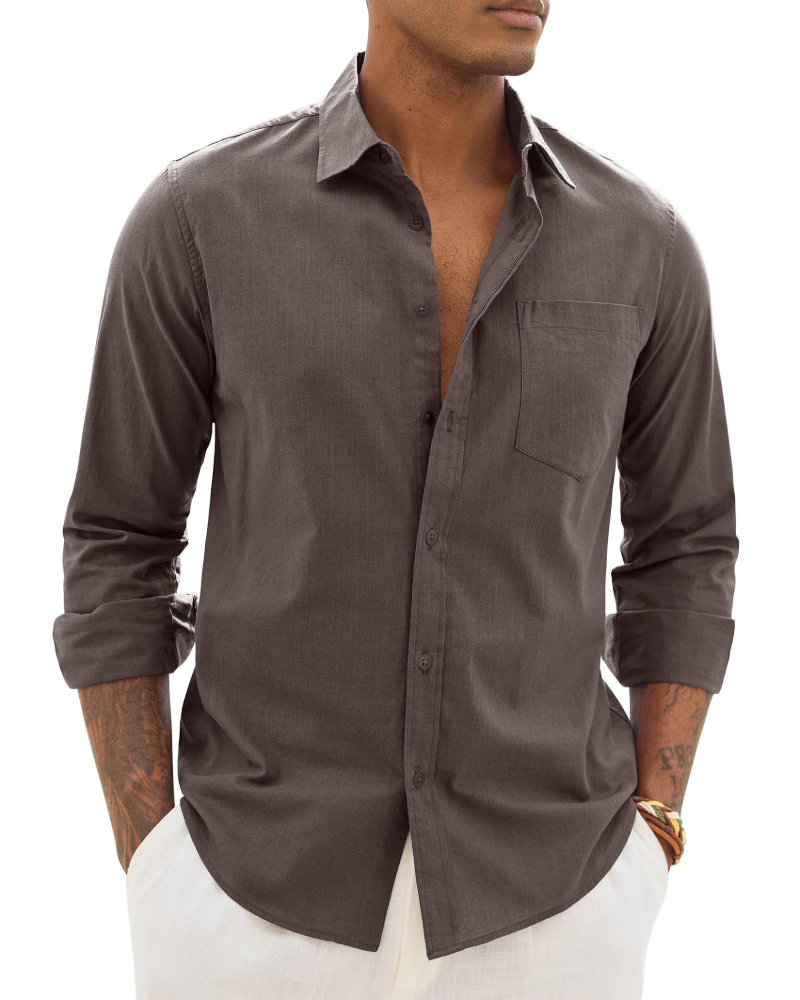 Camicia uomo in lino a maniche lunghe casual