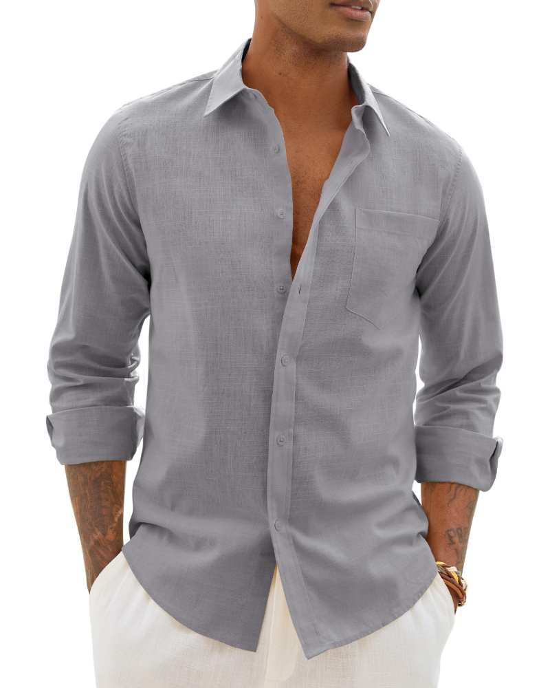 Camicia uomo in lino a maniche lunghe casual