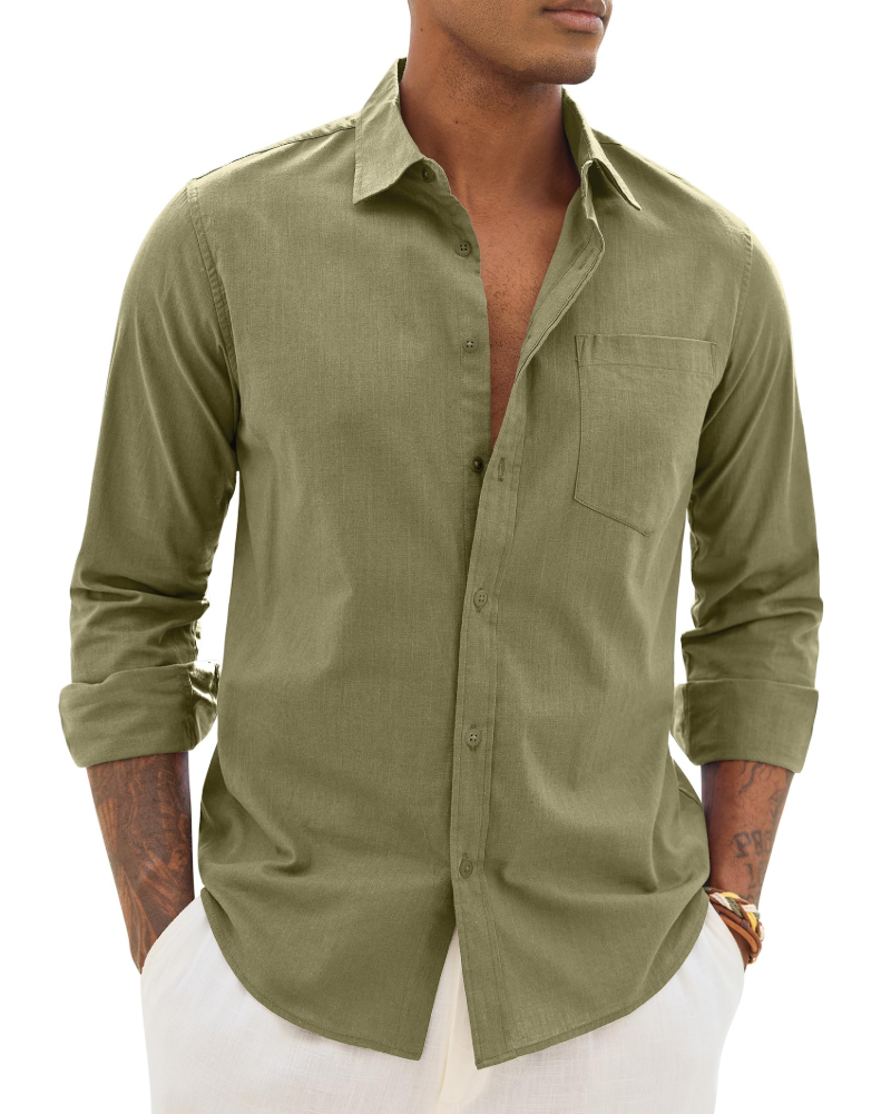 Camicia uomo in lino a maniche lunghe casual