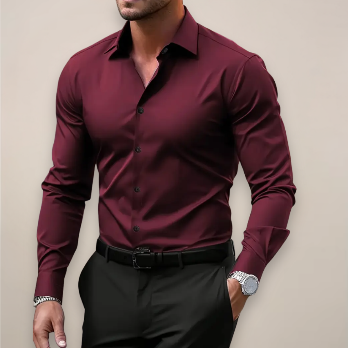 Men's Elegant Long-Sleeve Shirt with Slim Fit