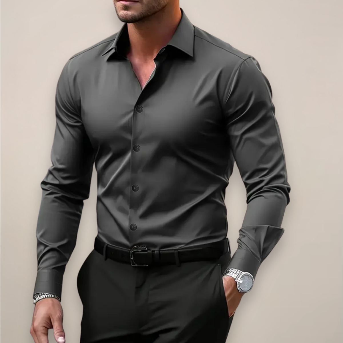 Camicia Elegante da Uomo a Maniche Lunghe con Vestibilità Slim