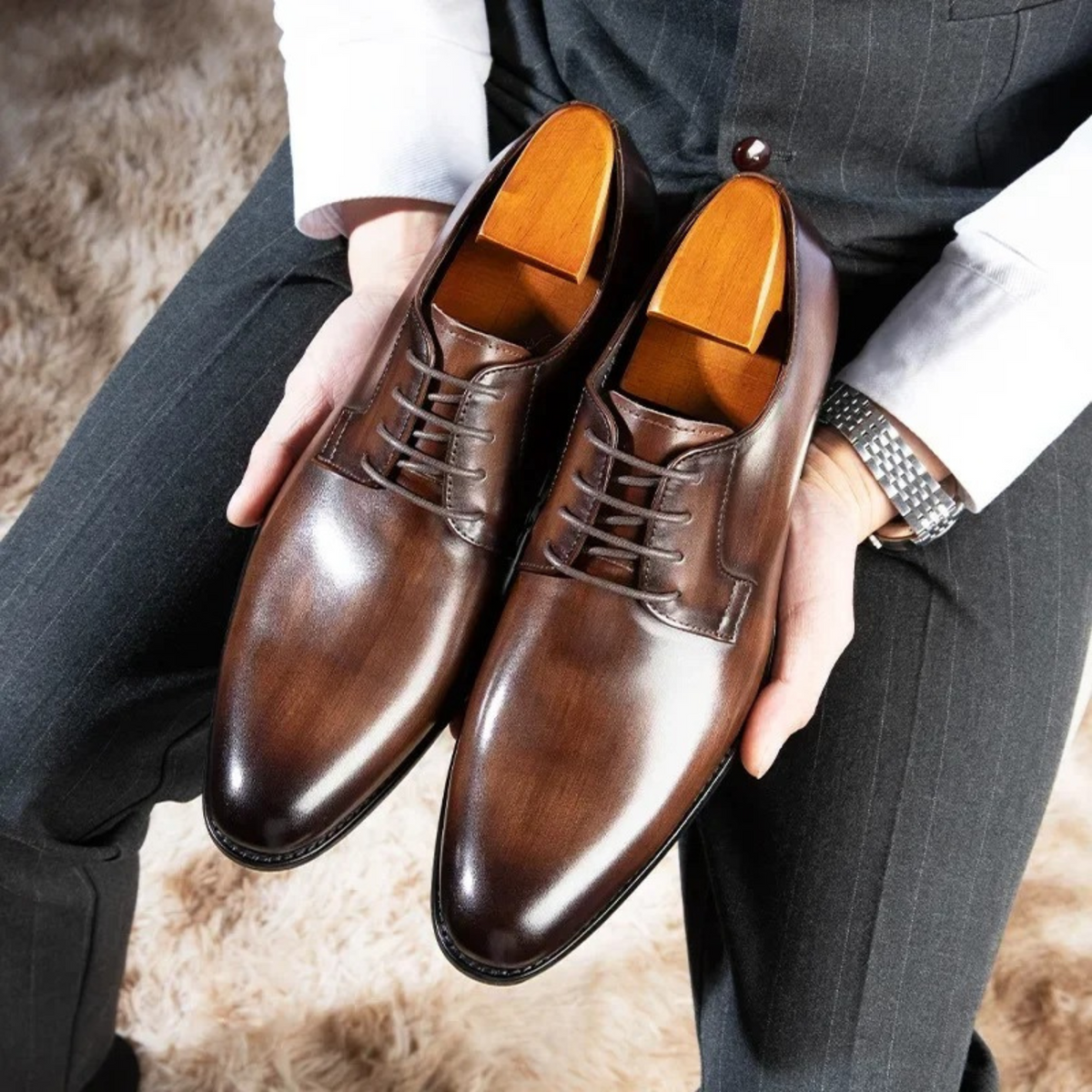 Men's Faux Leather Dress Shoes – Classic Lace-Up Shoes for Business, Ceremonies, and Formal Occasions