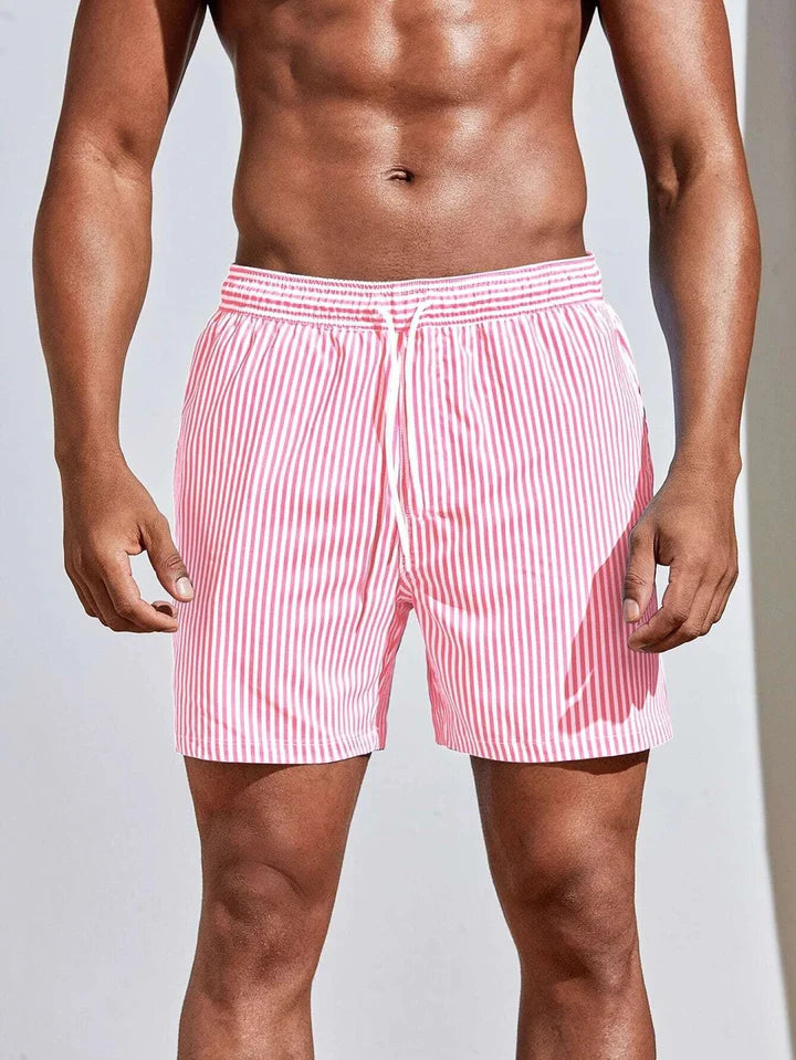 Pantaloncini Mare Uomo a Righe con Vita Elasticizzata e Coulisse