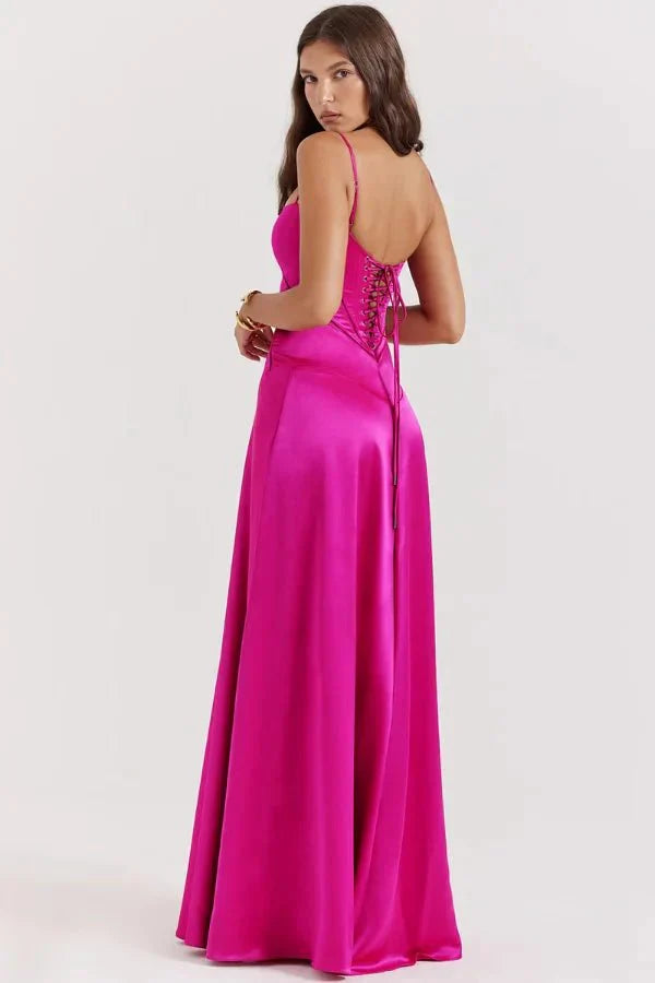 Gabriella – La robe maxi corset en satin soyeux