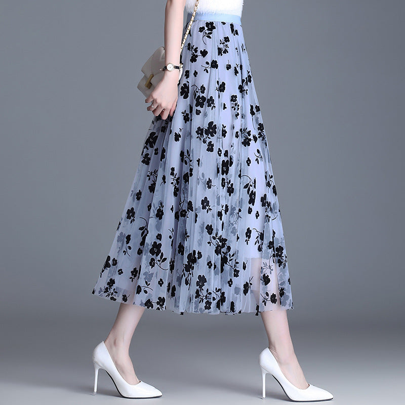 Gonna Midi in Tulle da Donna con Ricamo Floreale