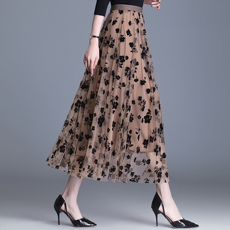 Gonna Midi in Tulle da Donna con Ricamo Floreale