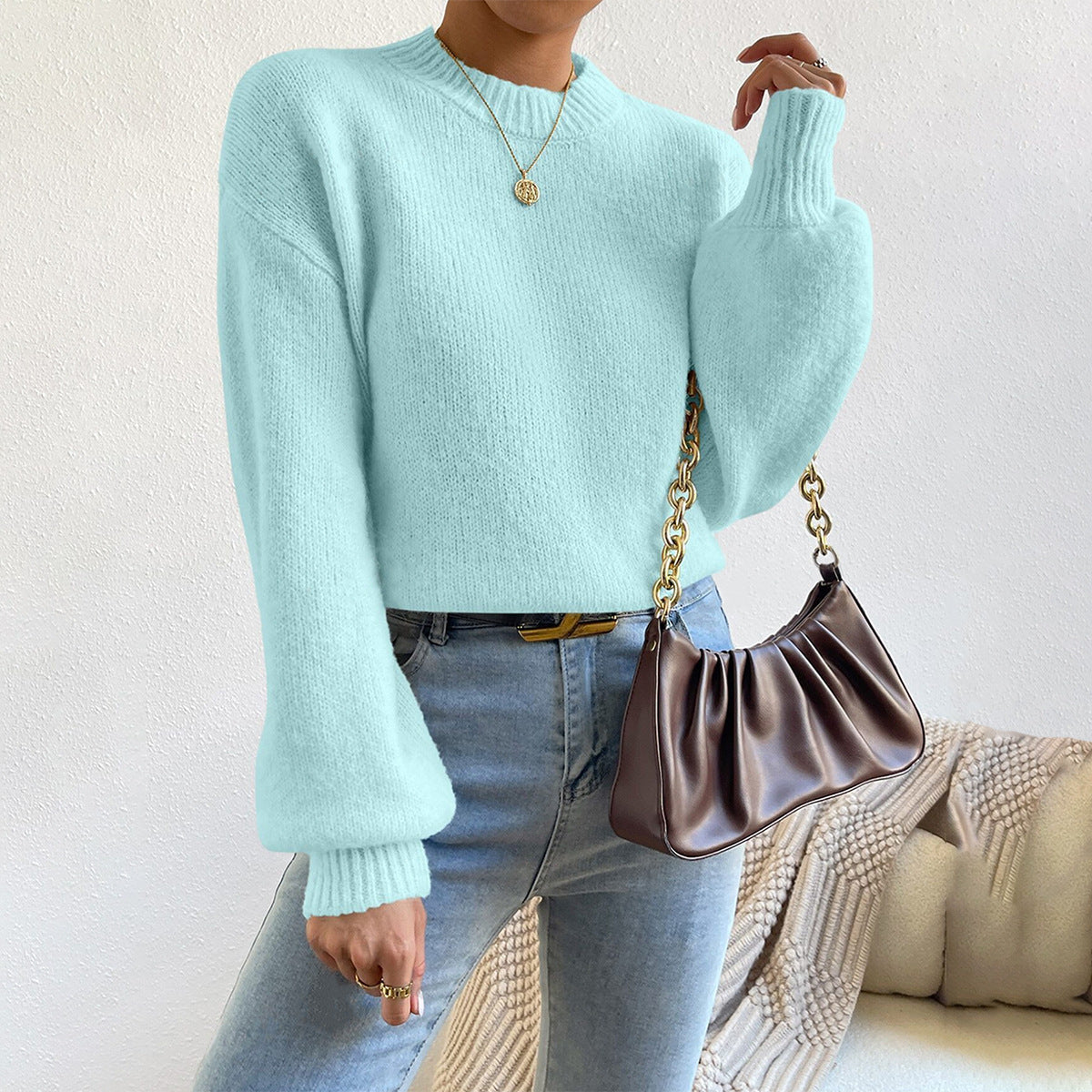 Maglione Invernale da Donna in Maglia Morbida con Maniche a Palloncino | Pullover Leggero e Ampio