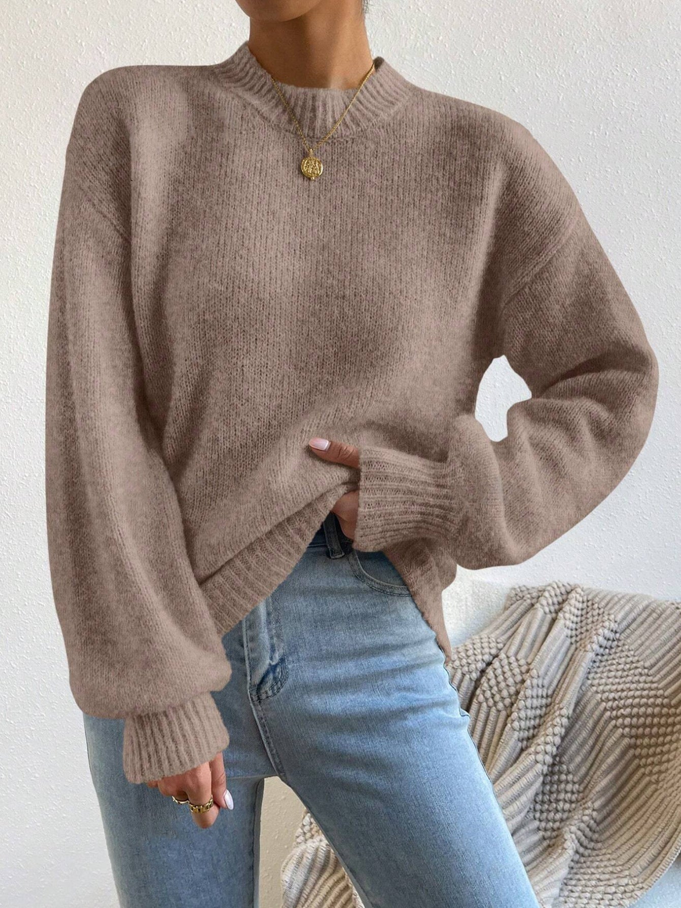 Maglione Invernale da Donna in Maglia Morbida con Maniche a Palloncino | Pullover Leggero e Ampio