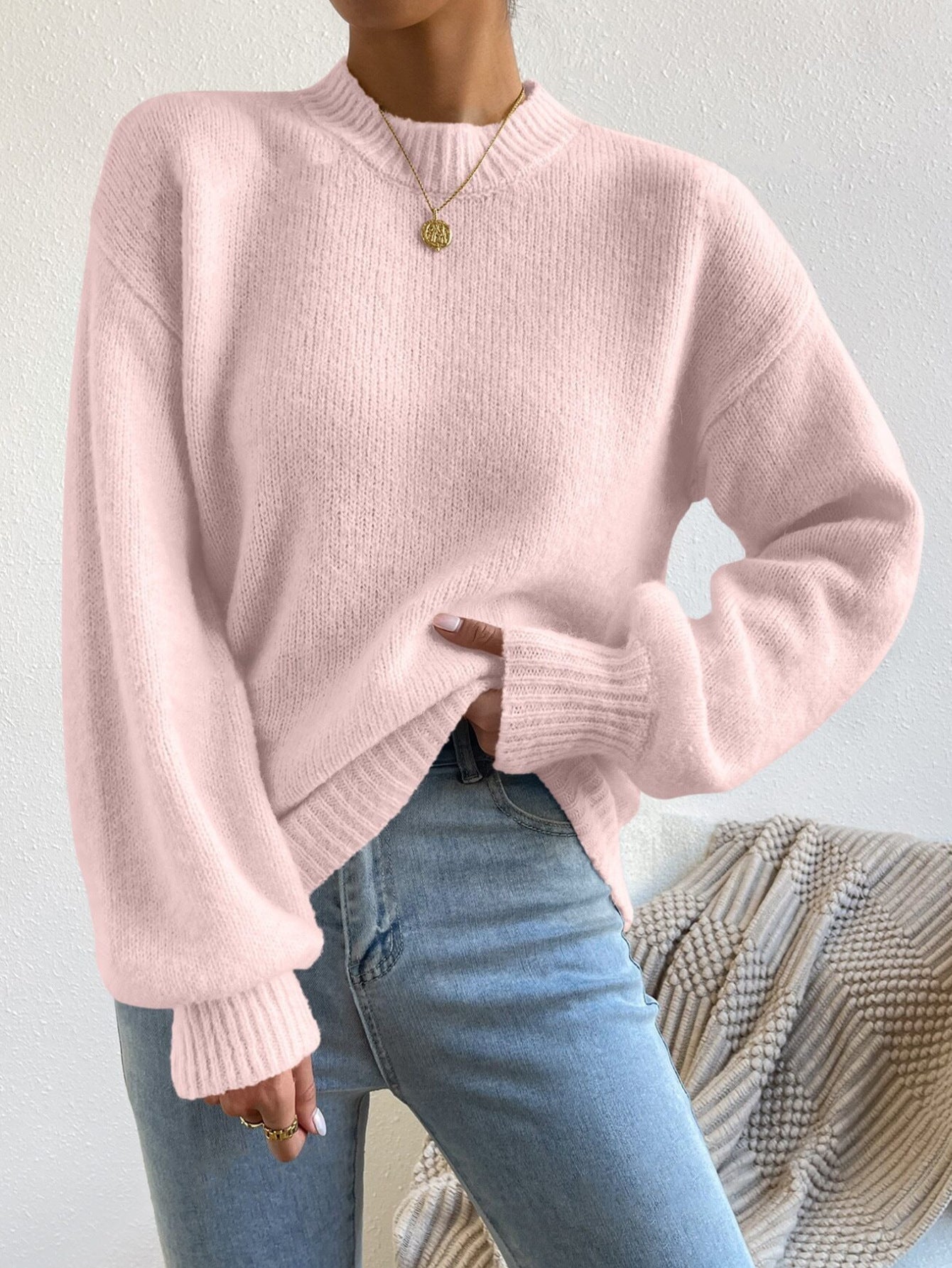 Maglione Invernale da Donna in Maglia Morbida con Maniche a Palloncino | Pullover Leggero e Ampio