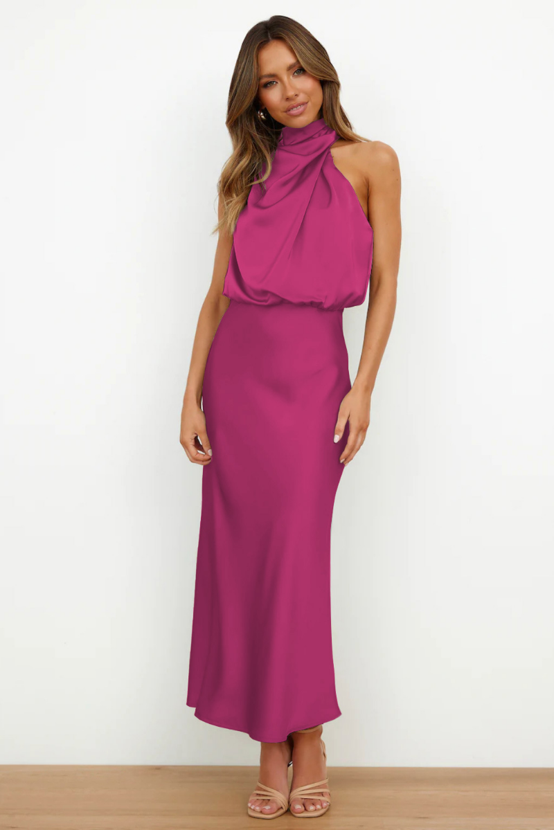 Vestito midi elegante con scollo asimmetrico