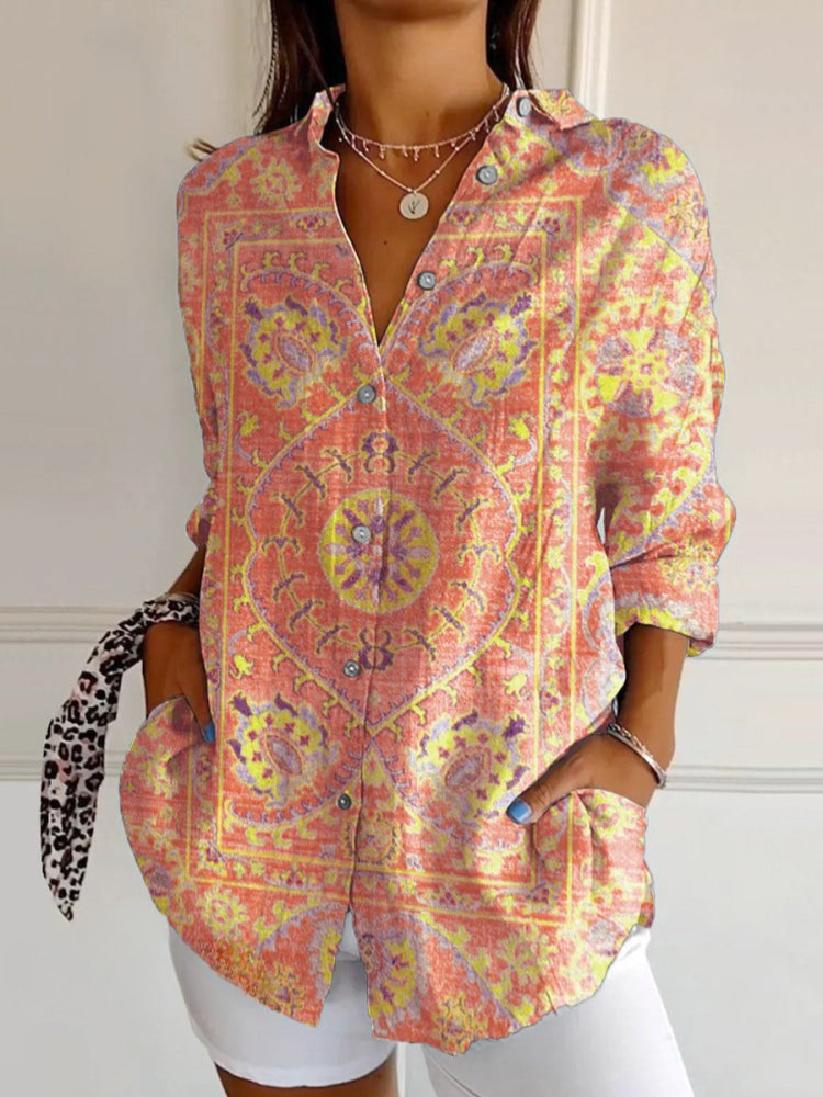 Camicia Donna Stampa Retrò Vestibilità Morbida