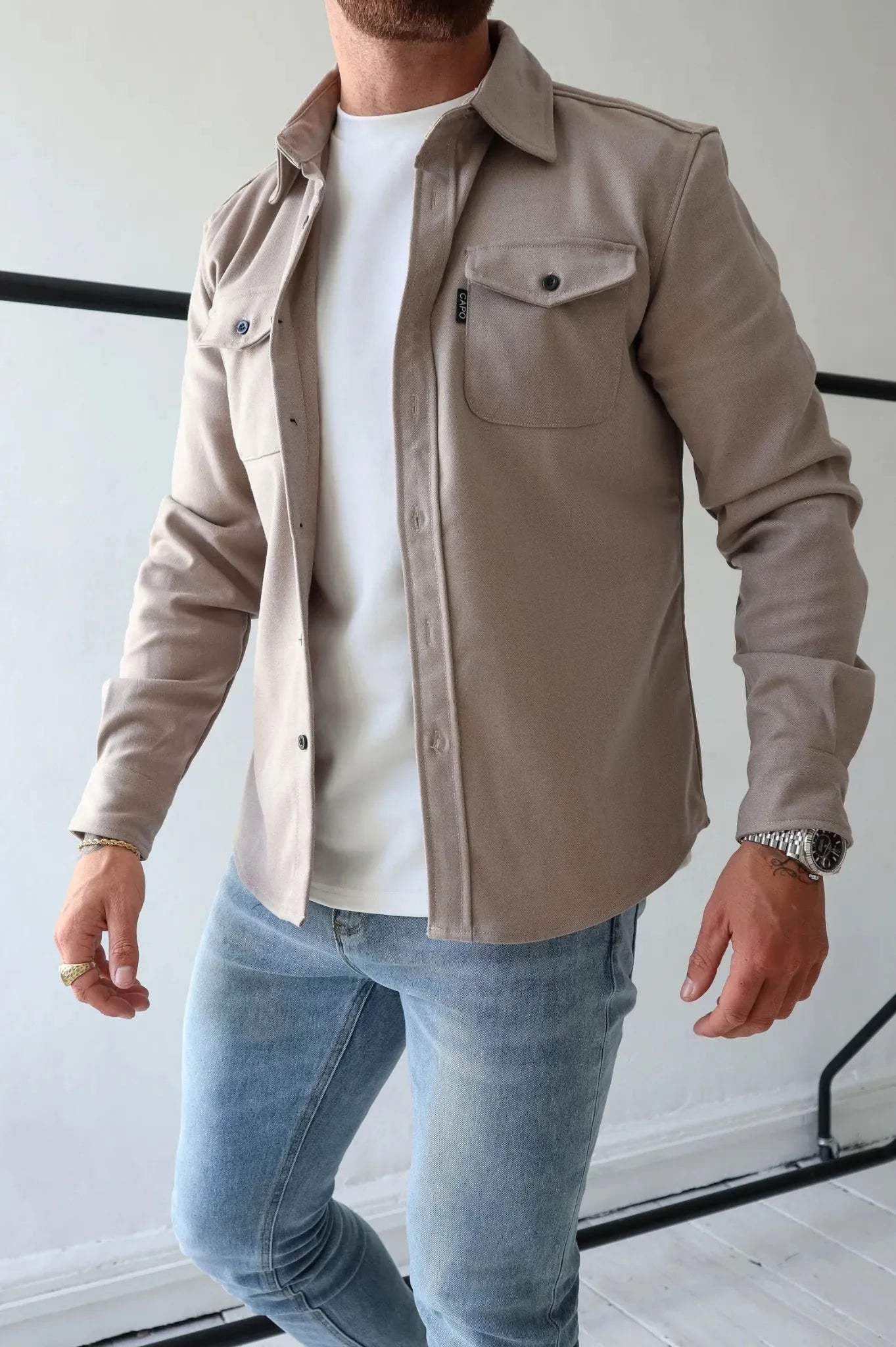 Giacca a Camicia da Uomo a Maniche Lunghe con Tasche sul Petto