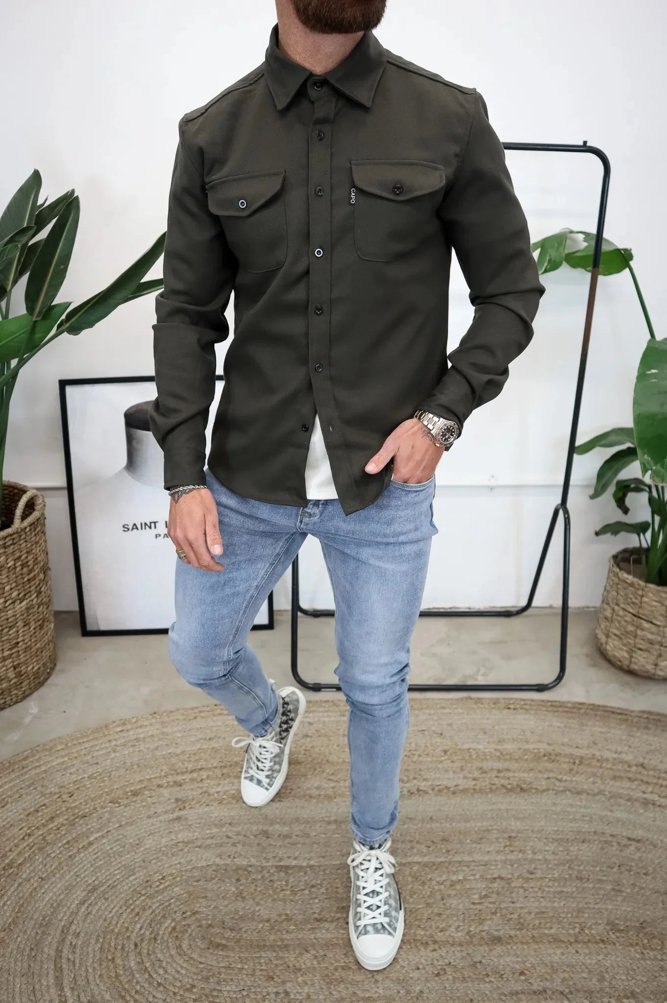 Giacca a Camicia da Uomo a Maniche Lunghe con Tasche sul Petto