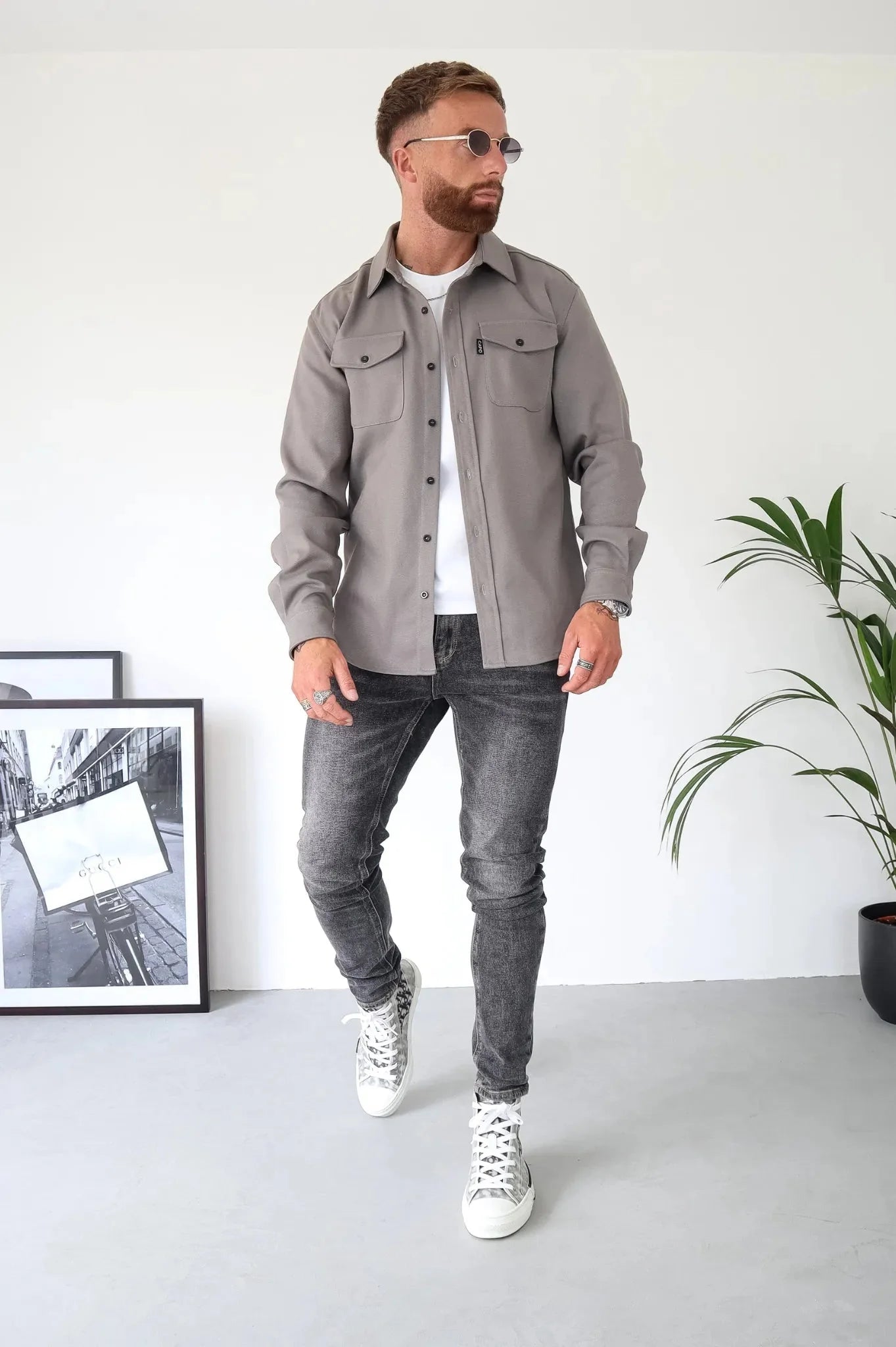 Giacca a Camicia da Uomo a Maniche Lunghe con Tasche sul Petto