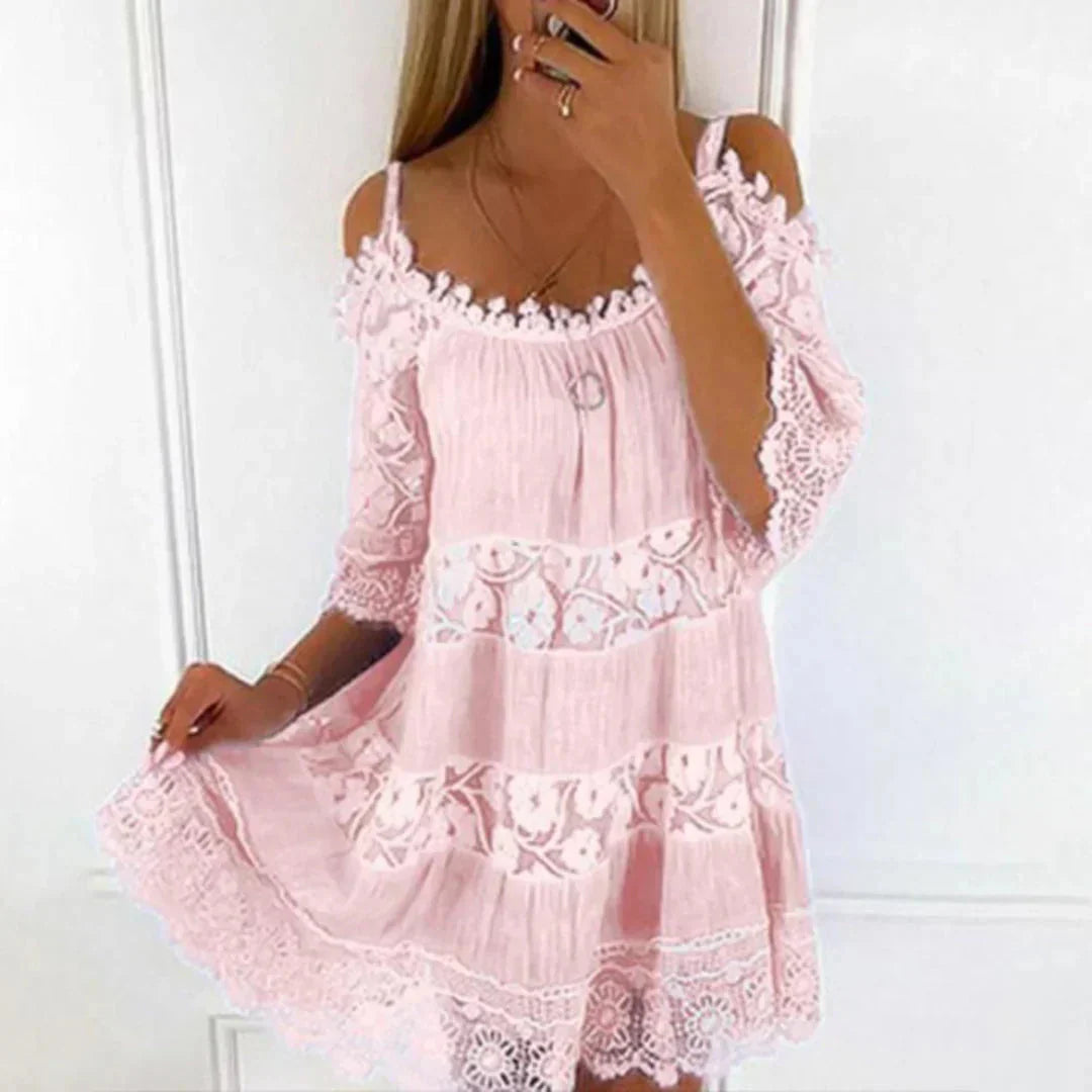 Vestido Mini de Verano con Encaje de Crochet y Bordados
