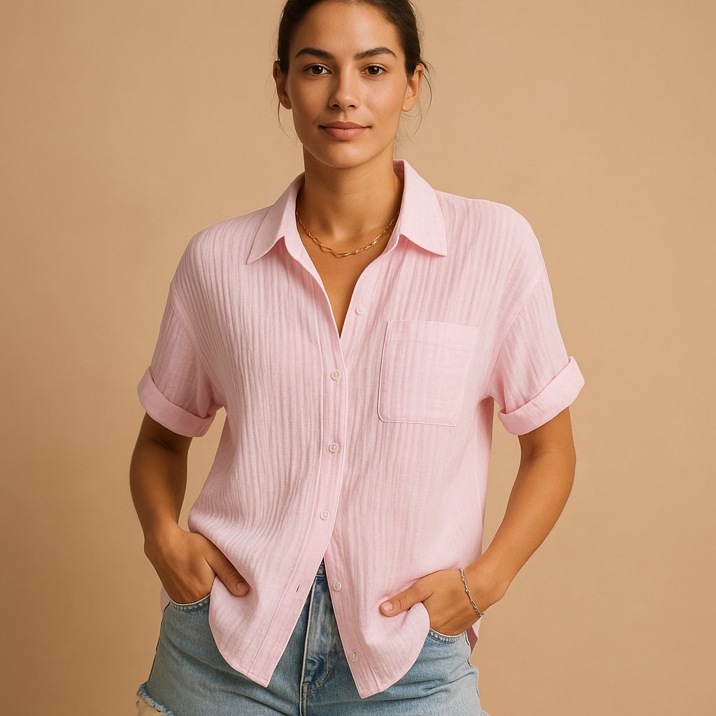 Camicia Donna a Maniche Corte in Lino Misto con Colletto