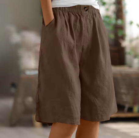 Pantaloncini in Lino e Cotone a Vita Elasticizzata