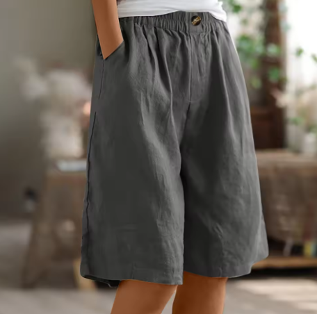 Pantaloncini in Lino e Cotone a Vita Elasticizzata