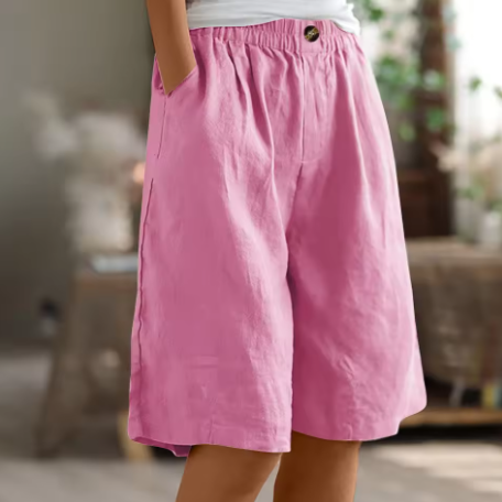 Pantaloncini in Lino e Cotone a Vita Elasticizzata