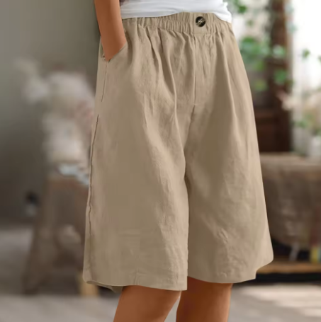 Pantaloncini in Lino e Cotone a Vita Elasticizzata