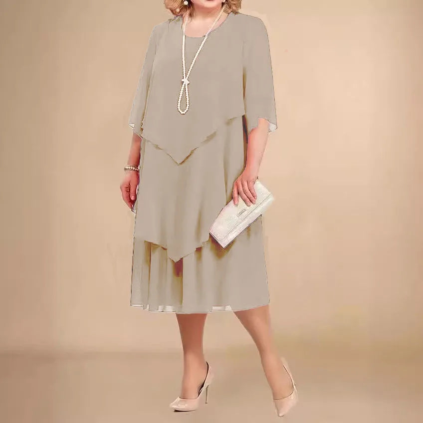 Abito Midi Donna a Strati con Maniche 3/4 e Collana Inclusa