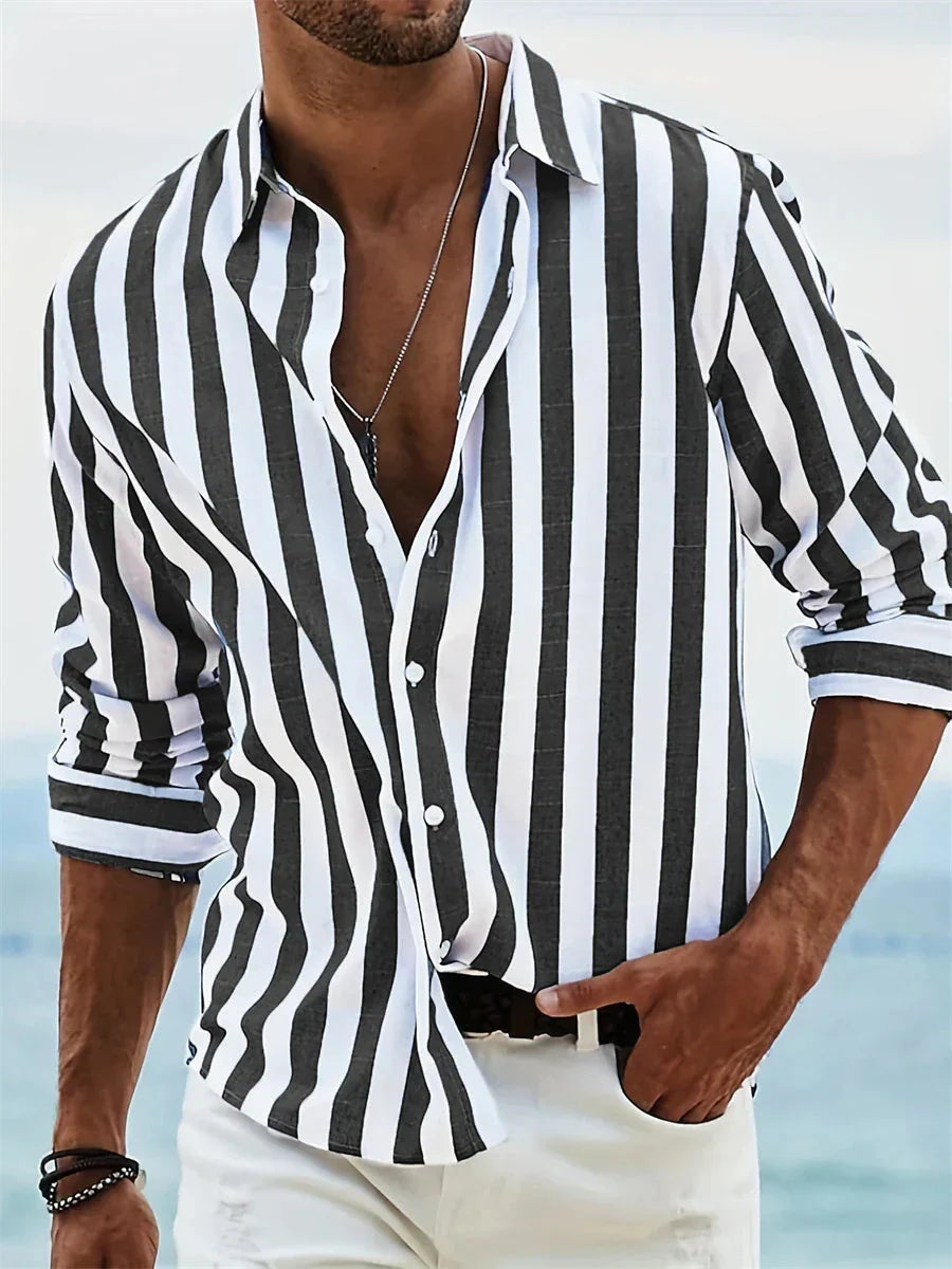 Men's Summer Shirt – Blue Striped Linen-Cotton Blend Shirt