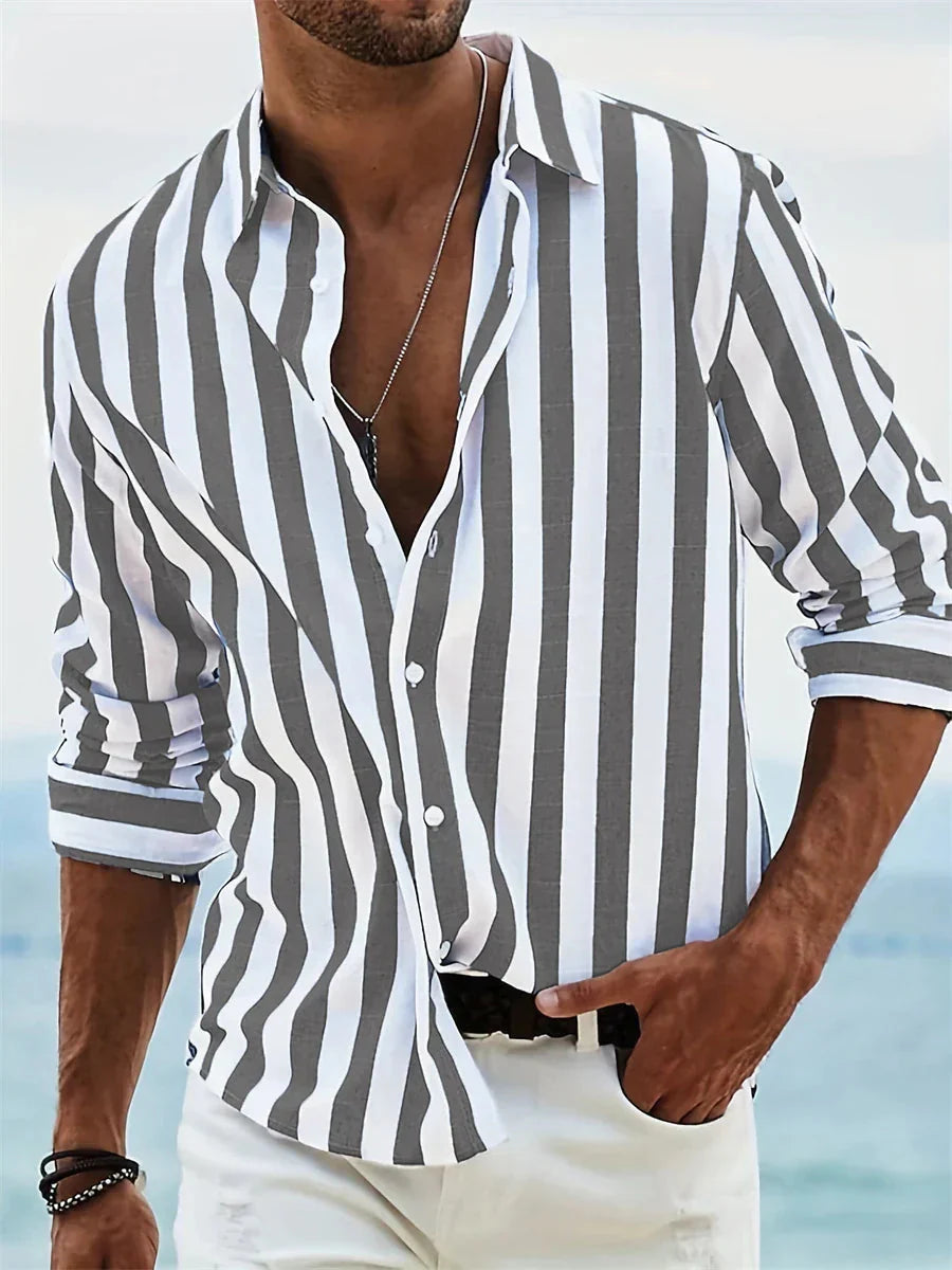 Men's Summer Shirt – Blue Striped Linen-Cotton Blend Shirt
