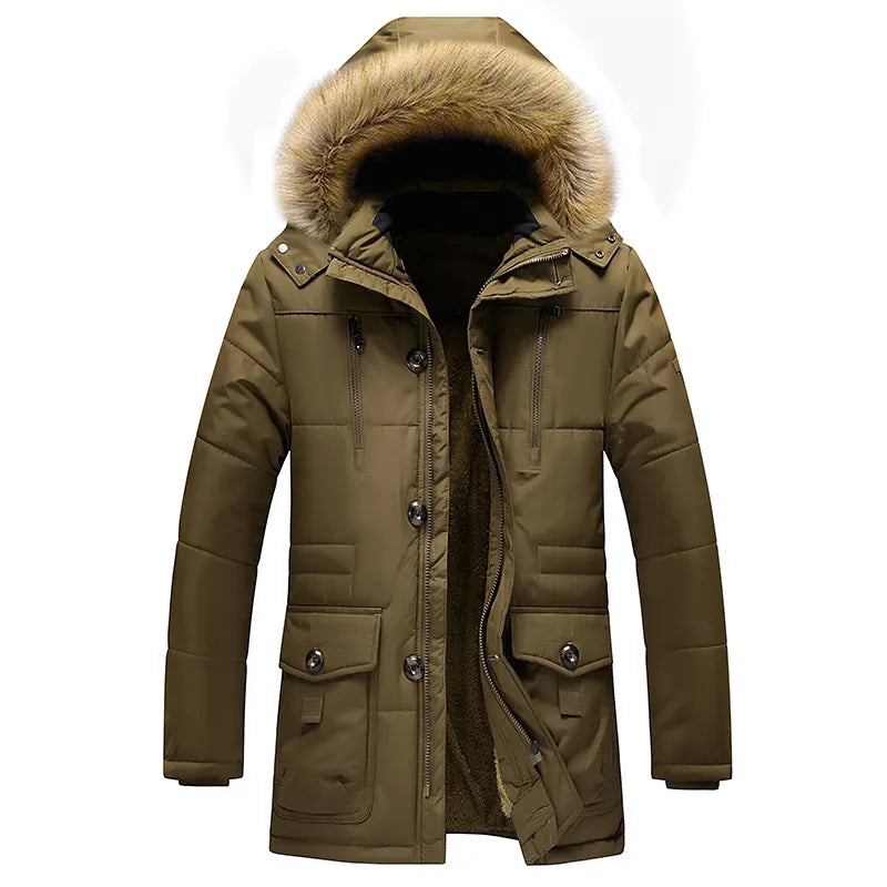 Parka da Uomo con Cappuccio in Pelliccia Caldo | Giacca Invernale con Tasche Multiple