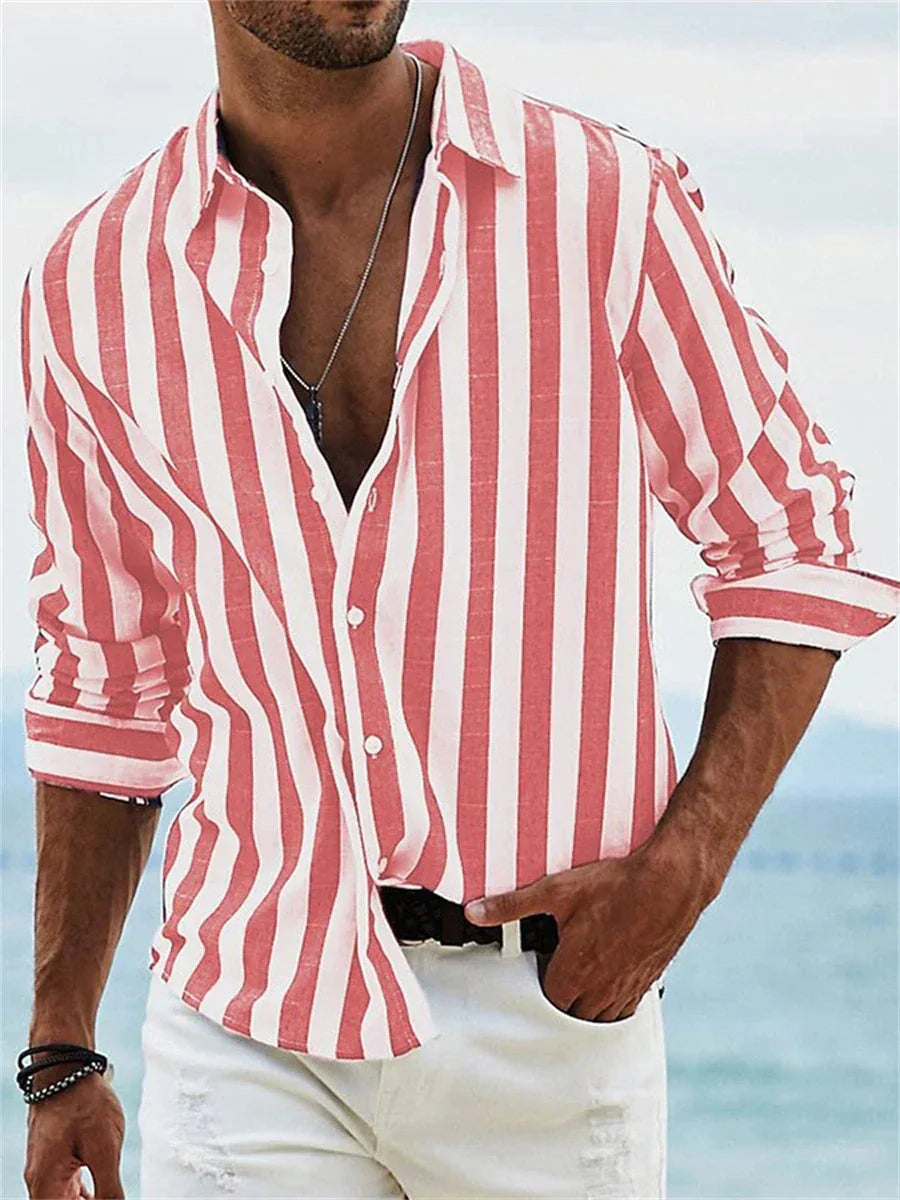 Men's Summer Shirt – Blue Striped Linen-Cotton Blend Shirt