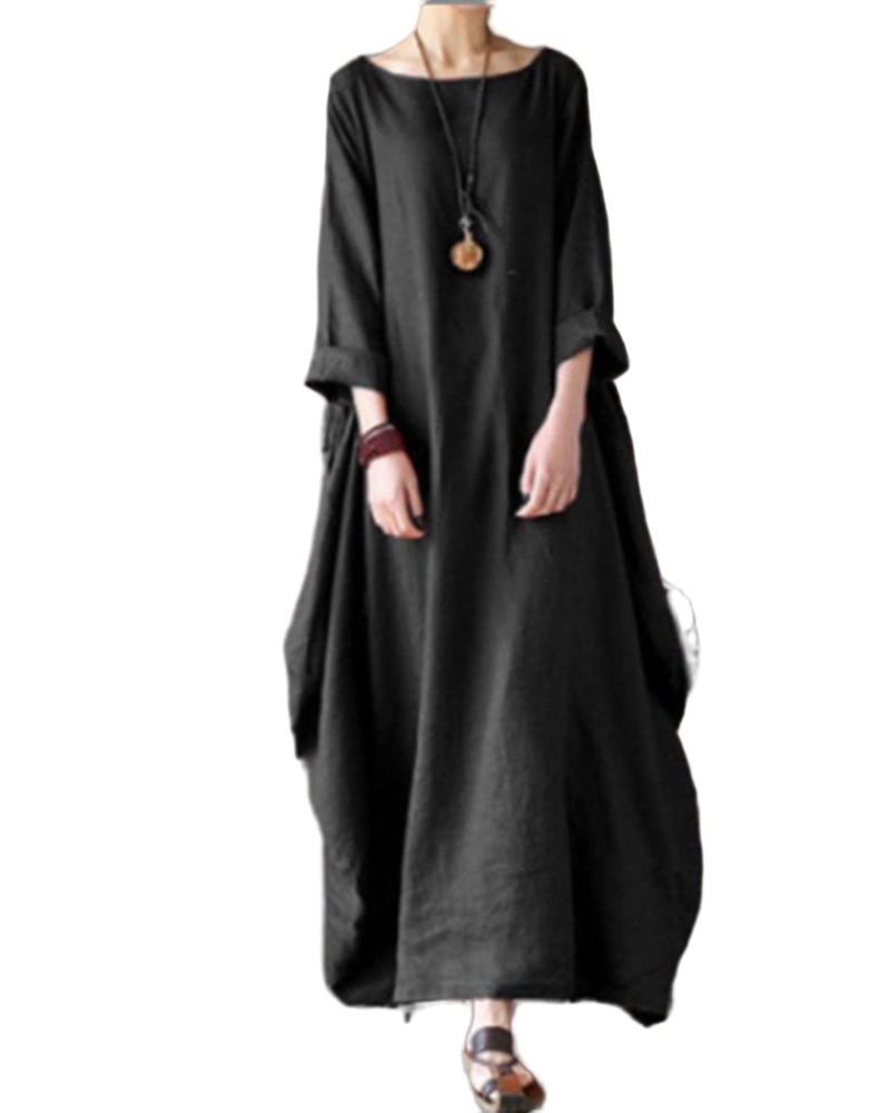 Women's Oversized Long Dress with Pockets and Long Sleeves