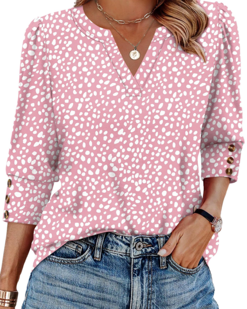Blusa con Scollo a V a Maniche Lunghe dalla Vestibilità Morbida