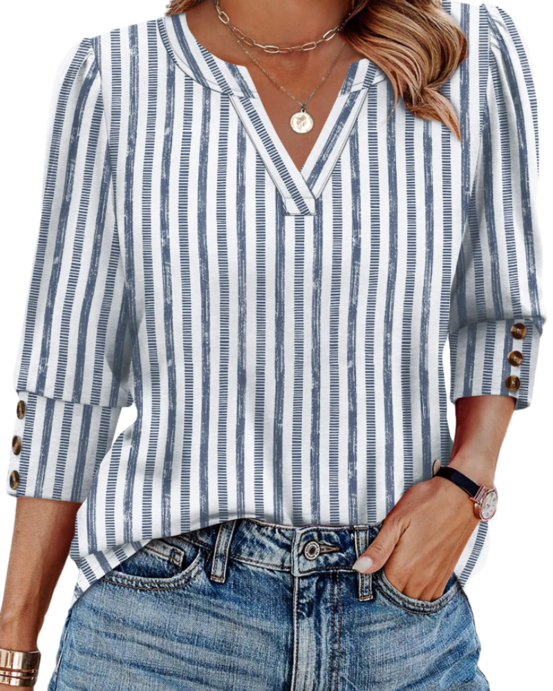 Blusa con Scollo a V a Maniche Lunghe dalla Vestibilità Morbida