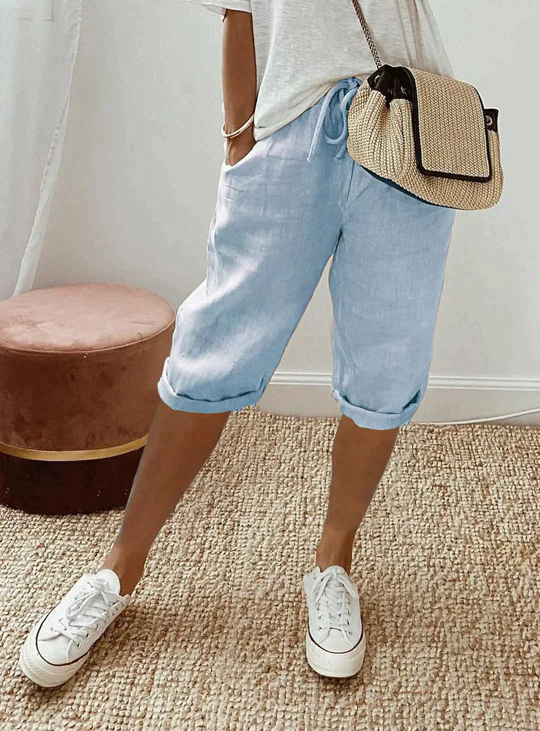 Pantaloncini Capri Donna in Cotone con Vita Elasticizzata