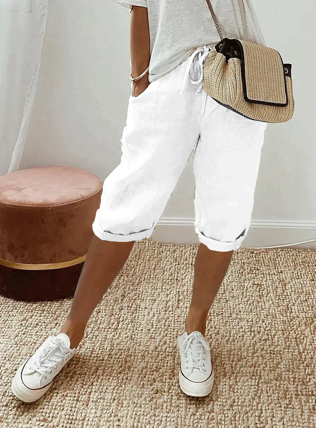 Pantaloncini Capri Donna in Cotone con Vita Elasticizzata