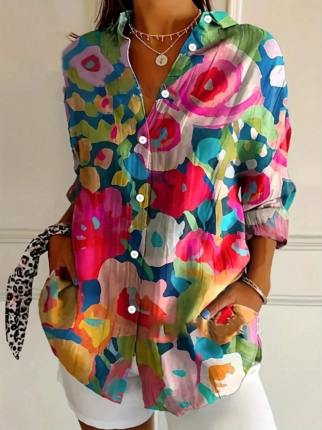 Camicia Donna a Fantasia Floreale Vestibilità Morbida