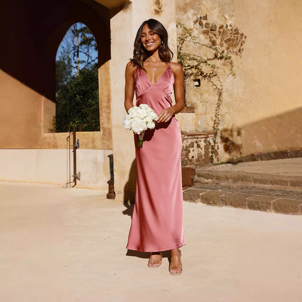 Women's Maxi Dress - Elegant Sleeveless Design with V-Neck for Formal Events