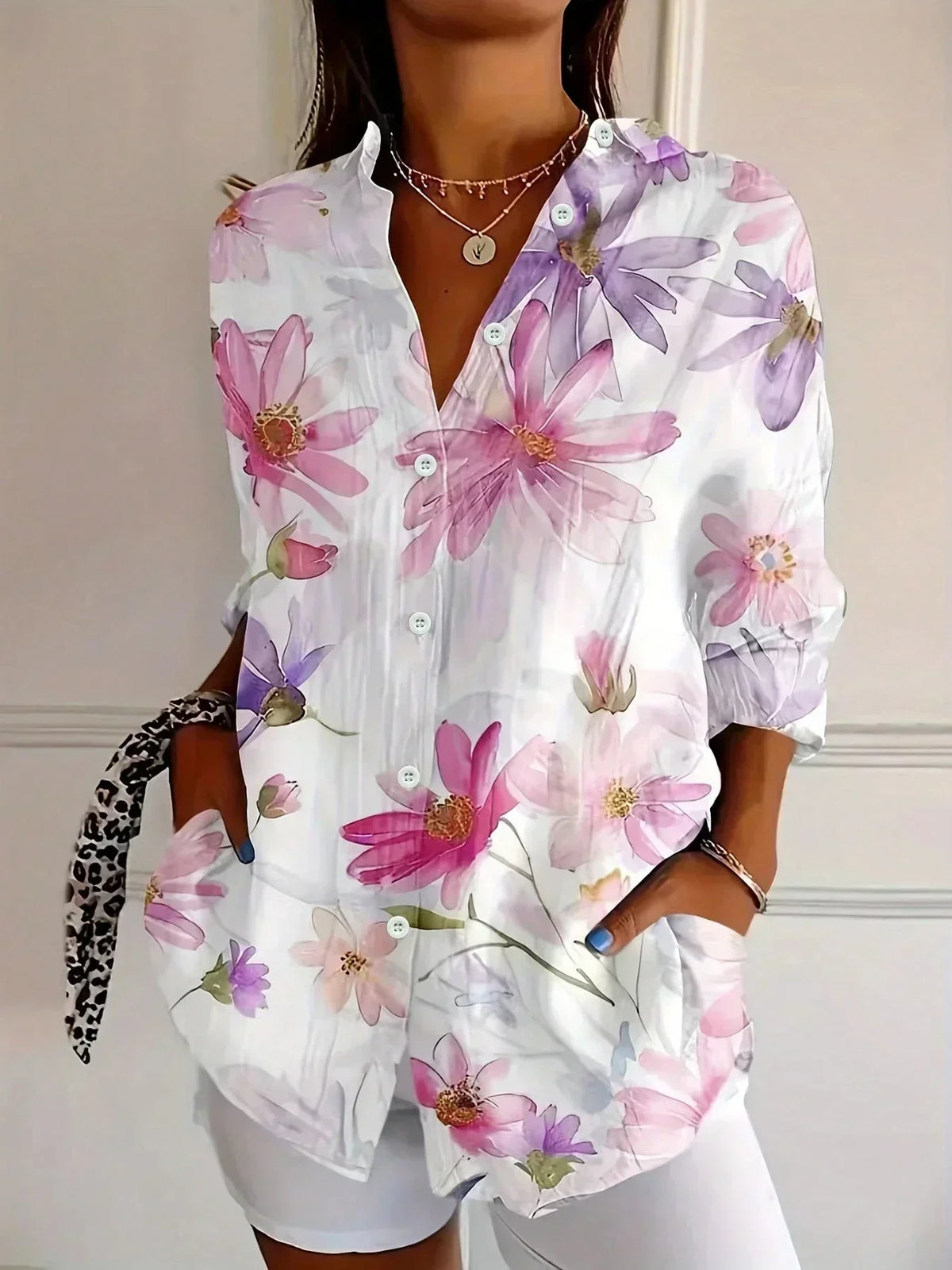 Camicia Donna a Fantasia Floreale Vestibilità Morbida