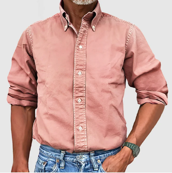 Camicia Oxford da Uomo a Maniche Lunghe con Colletto Button-Down