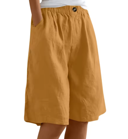 Pantaloncini Donna in Lino e Cotone con Vita Elasticizzata