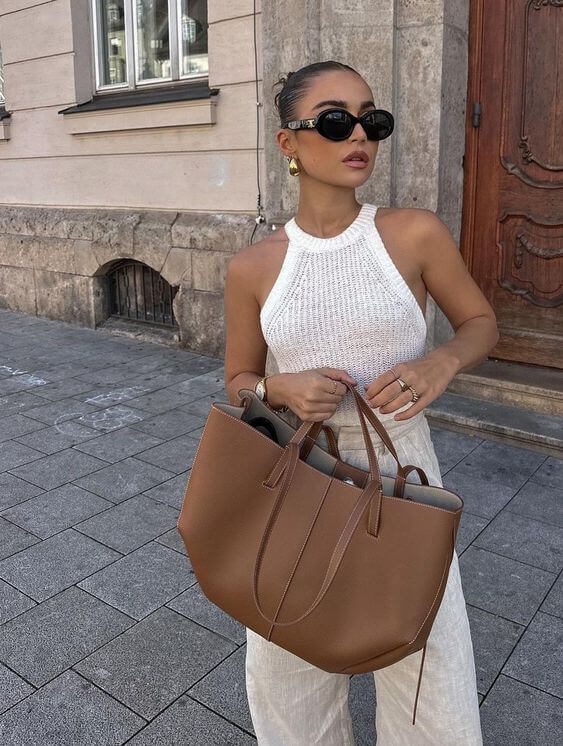 Elegante borsa tote vintage da donna - Grande borsa a mano in pelle con tracolla