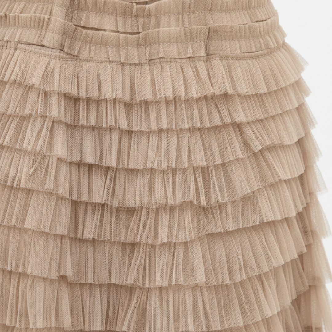 Gonna Lunga da Donna a Strati in Tulle a Vita Alta con Volant | Maxi
