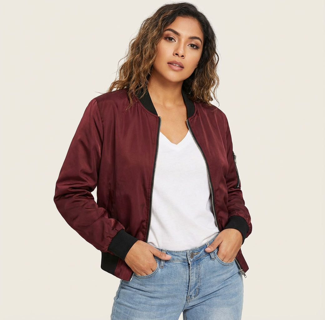 Giacca Bomber da Donna con Zip e Vestibilità Casual