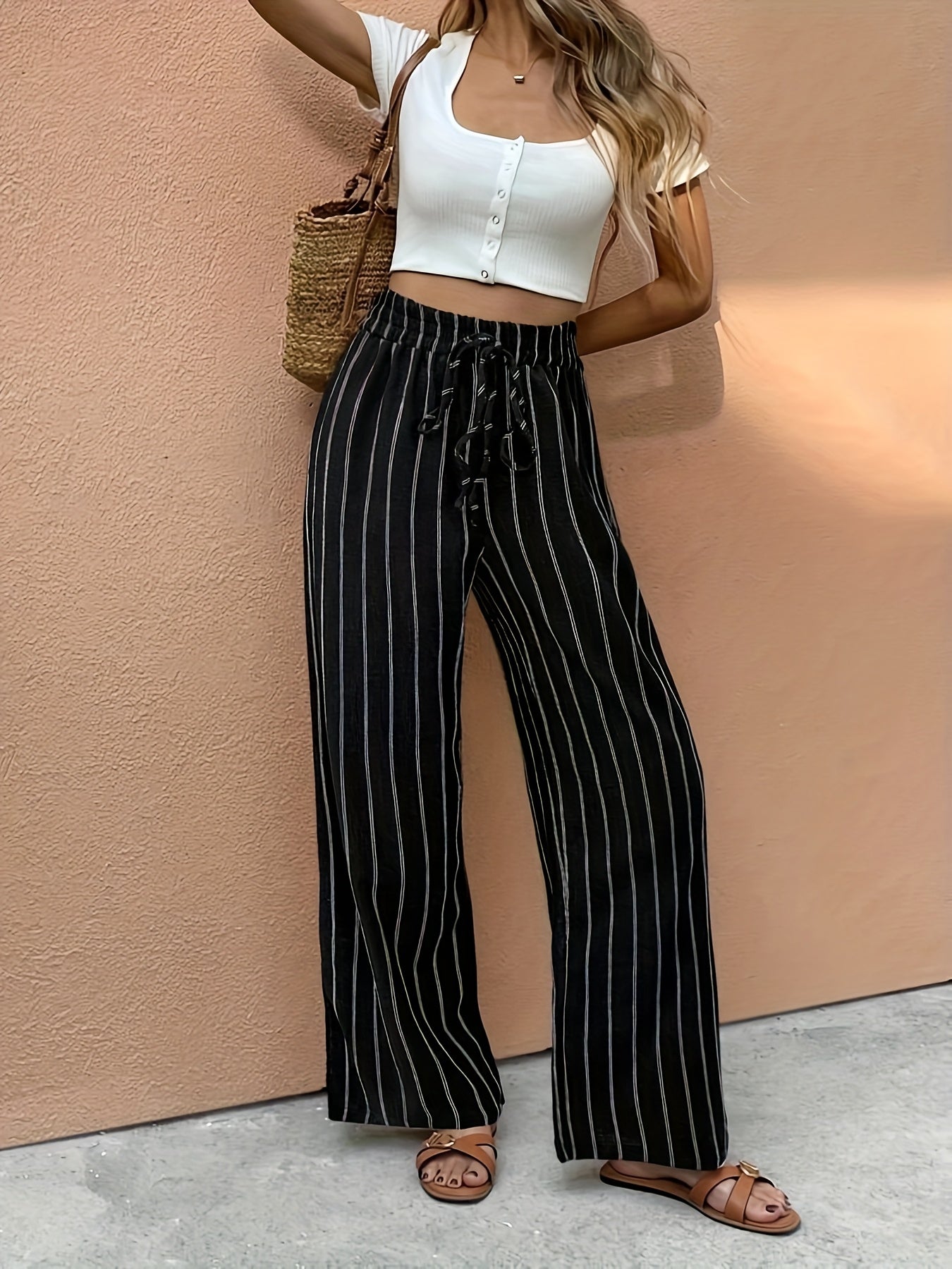 Pantaloni Palazzo Plissettati da Donna a Vita Alta