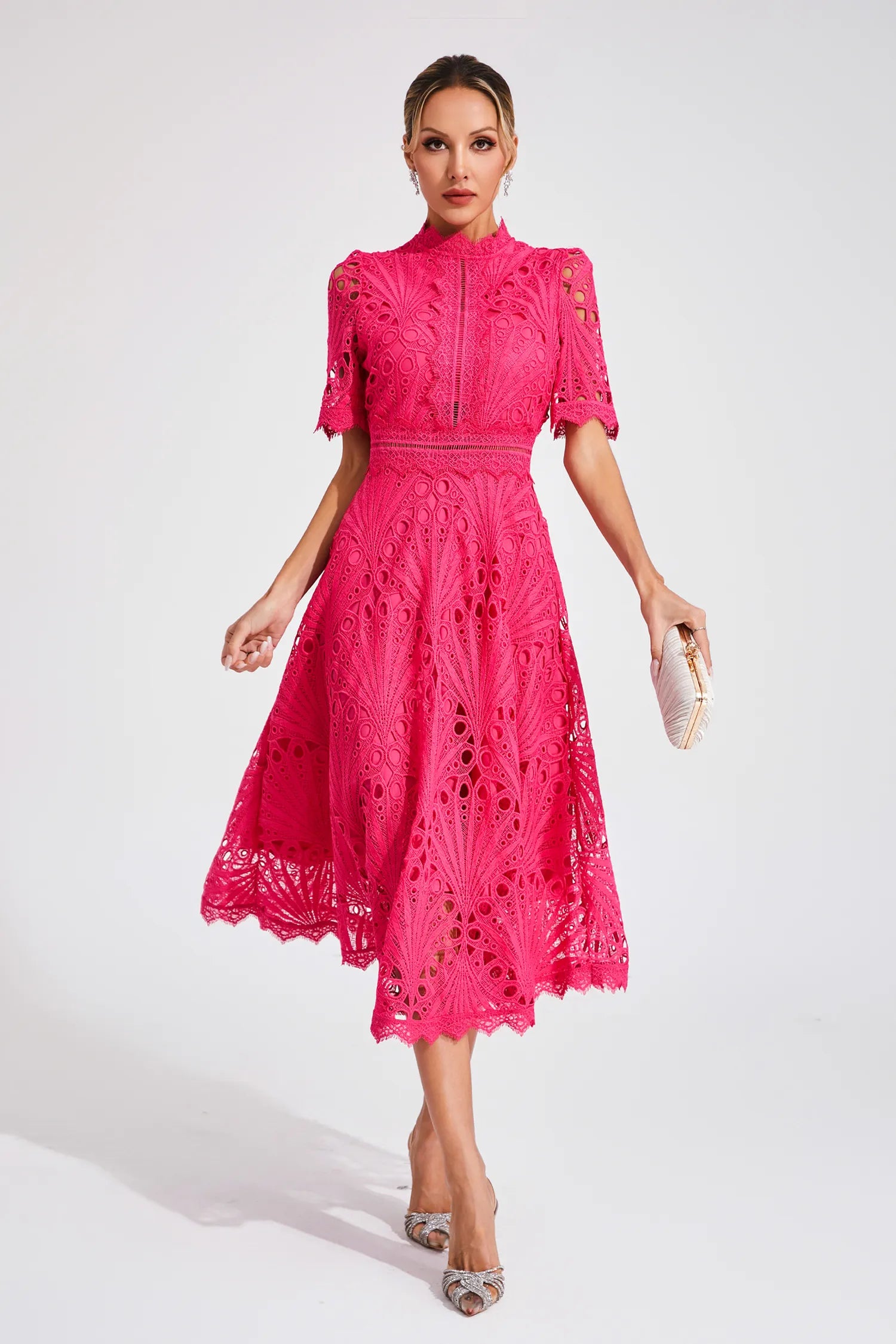 Abito Midi in Pizzo Sangallo da Donna con Maniche Corte