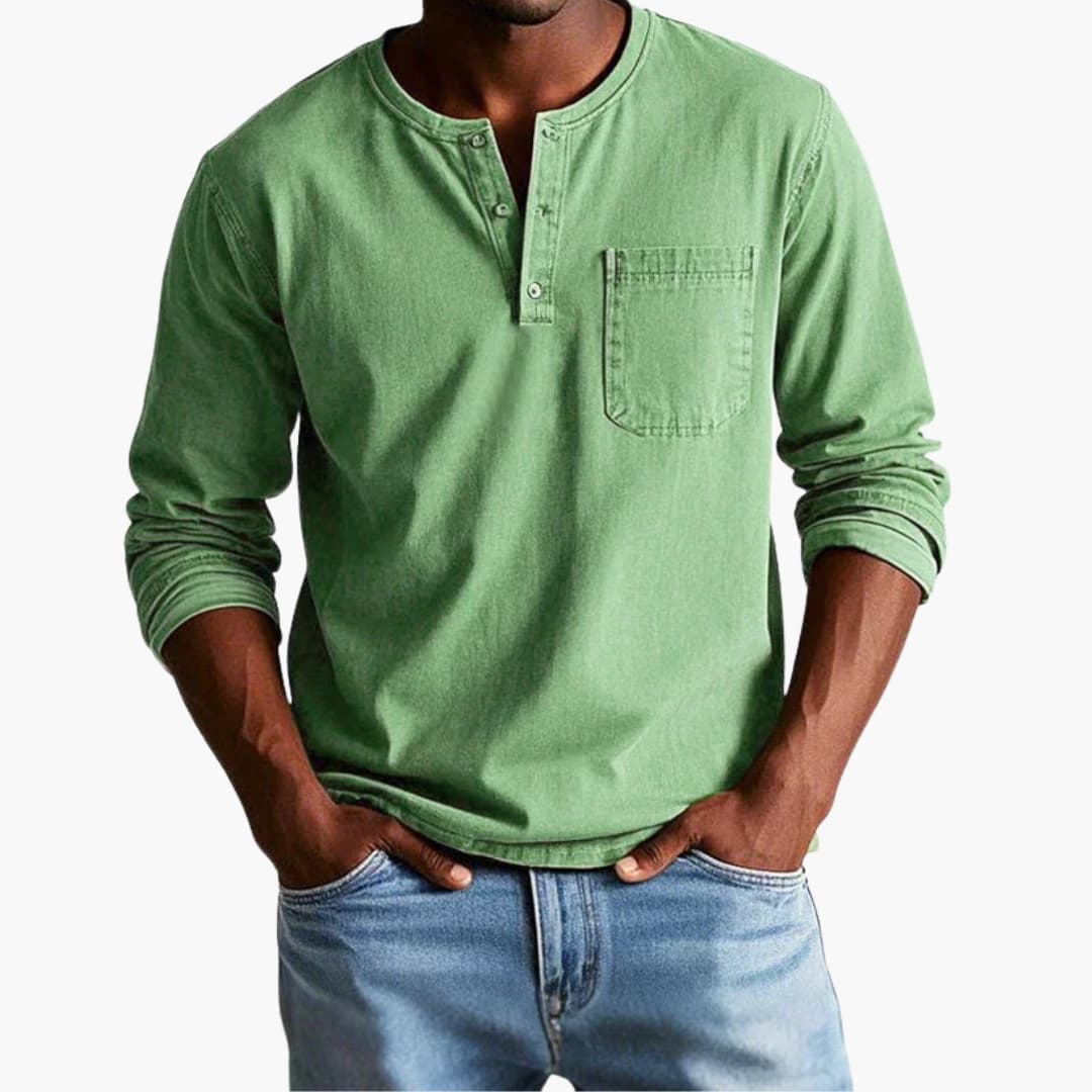 Men's Long Sleeve T-Shirt with Crew Neck and Pocket