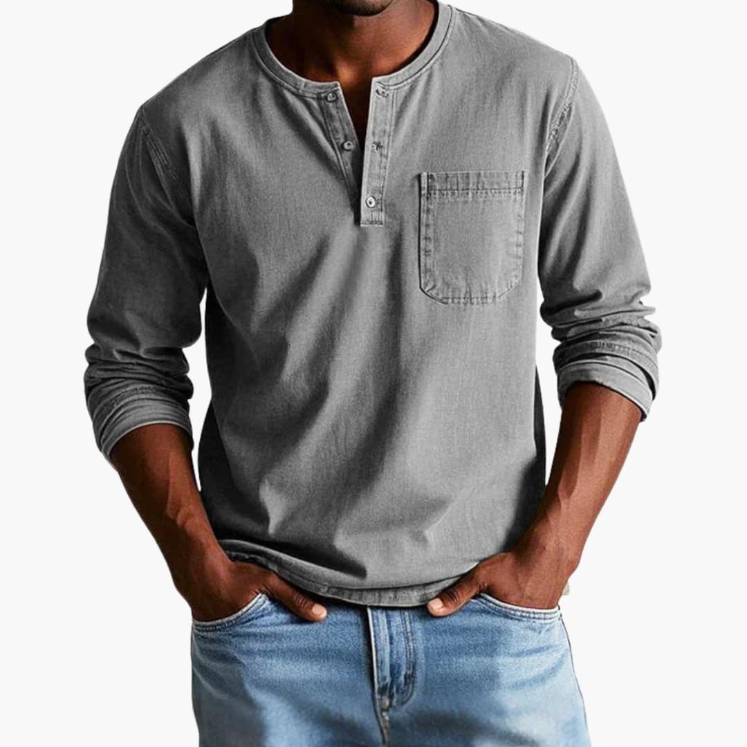 Men's Long Sleeve T-Shirt with Crew Neck and Pocket