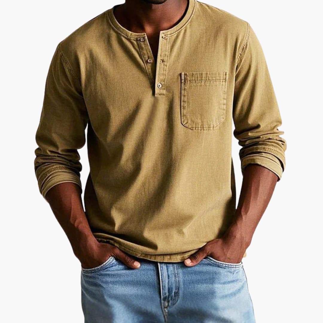 Men's Long Sleeve T-Shirt with Crew Neck and Pocket
