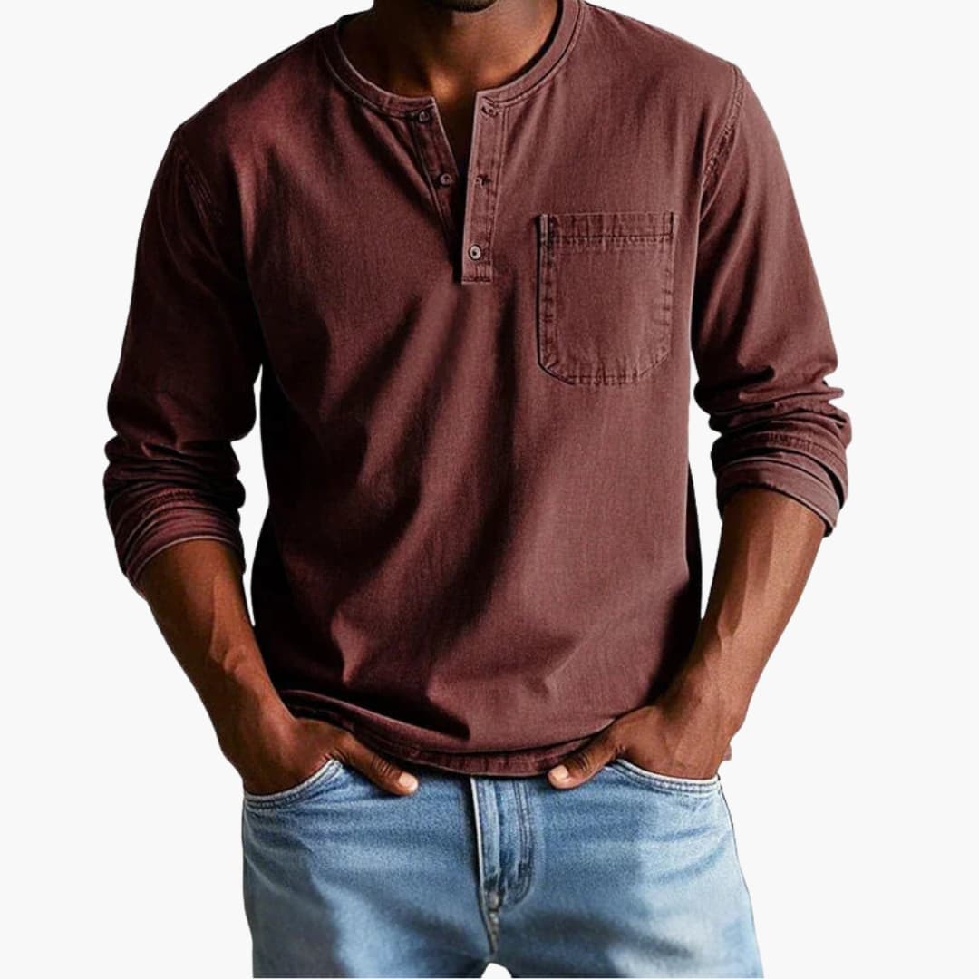 Men's Long Sleeve T-Shirt with Crew Neck and Pocket