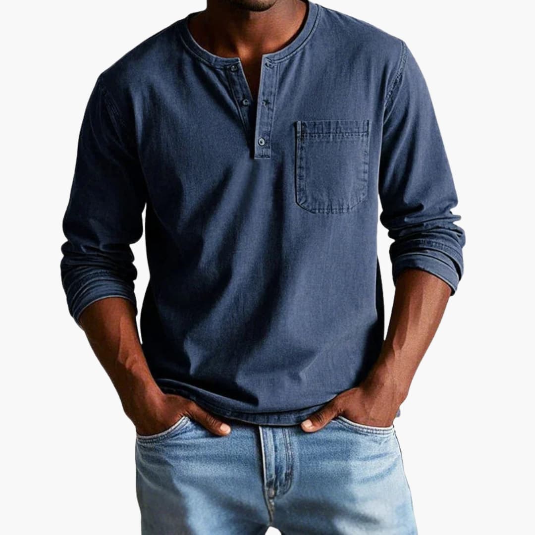 Men's Long Sleeve T-Shirt with Crew Neck and Pocket